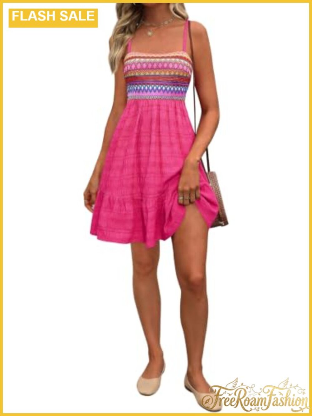 Paisley Spaghetti Strap Smocked A Line Mini Dress with Pockets